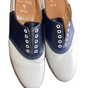 Polo by Ralph Lauren man's Navy Bluek and White Spectators size US12